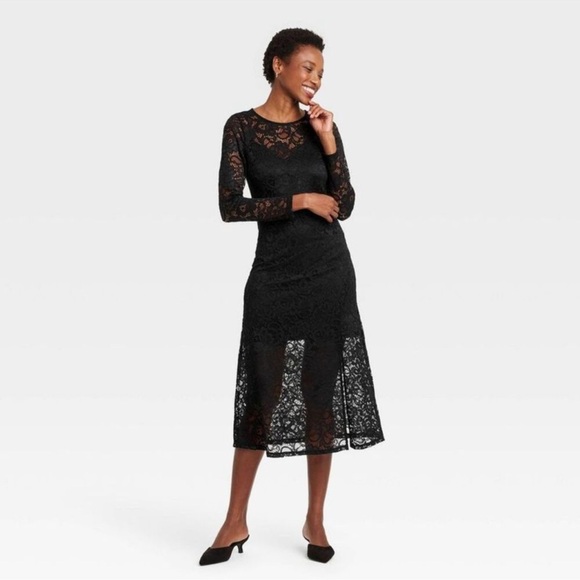 NWT a new day Black Lace Long Sleeve Dress    Size: Medium - Picture 2 of 8